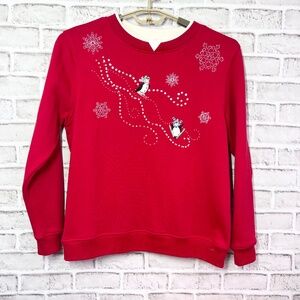 🎄|•SHENANIGAN'S•| Winter Christmas Holiday Embroidered Skiing Penguin Scene